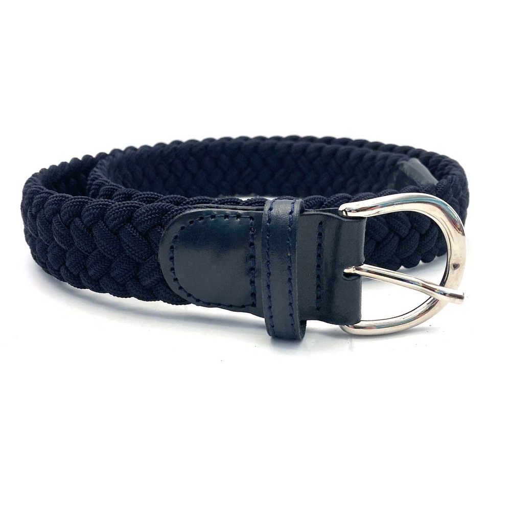 Vicomte A. Belt Navy Blue Leather Braided Cord Stretch Heavy Mens 38 95 France